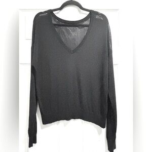 Babaton Sweater V-Neck Sheer Viscose Nylon Blend Black Oversized Relaxed Fit XS